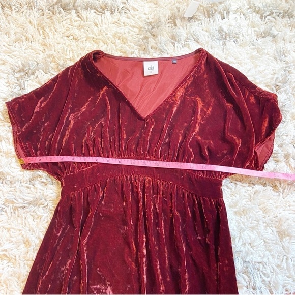 CAbi | Crimson Red Crushed Velvet Bohemian High/Low Midi Dress Size XS - Picture 9 of 9